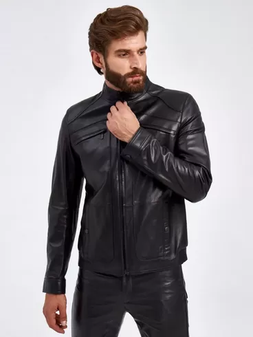 Кожаная куртка мужская 519, короткая, черная, p. 50, арт. 29200-0