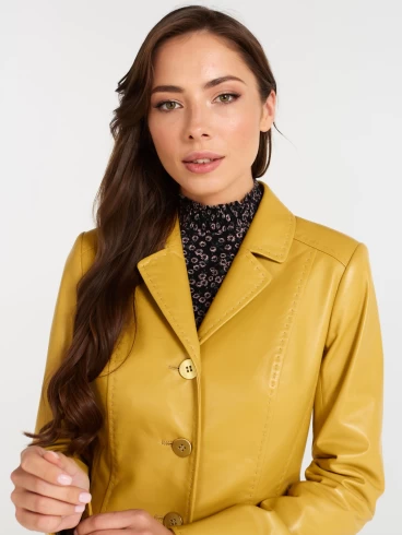 Кожаный женский пиджак 316рс, желтый, размер 44, артикул 90090-2