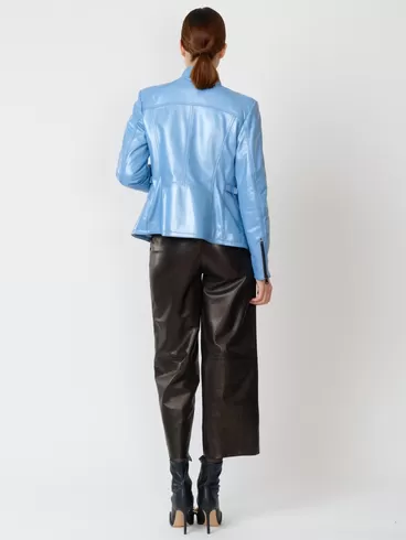 Кожаный комплект: Куртка женская 301 + Брюки женские 05, голубой перламутр/черный, р. 44, арт. 111167-2