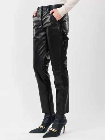Кожаные зауженные брюки женские 03, из натуральной кожи, черные, р. 48, арт. 85240-4