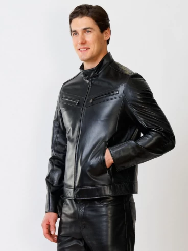 Кожаный комплект мужской: Куртка 506о + Брюки 01, черный, р. 48, артикул 140050-5
