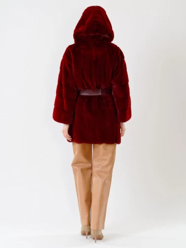 Куртка из меха норки с капюшоном женская 281(к), бордовая, размер 46, артикул 32710-4