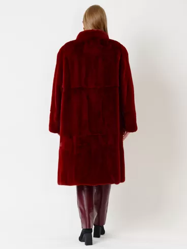 Пальто из меха норки женское 288в, бордовое, р. 66, арт. 31720-5