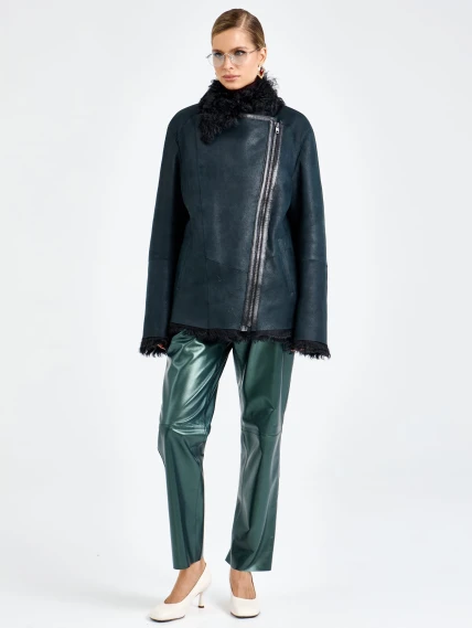 Короткая женская дубленка из тиградо 2088, синяя, размер 46, артикул 92700-6