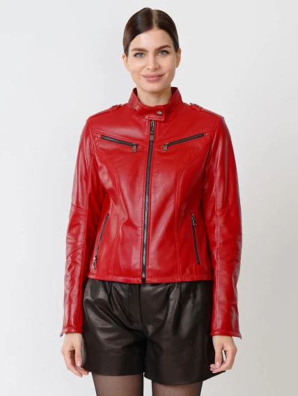 Кожаный комплект женский: Куртка 399 + Шорты 01, красный/черный, размер 44, артикул 111207-5