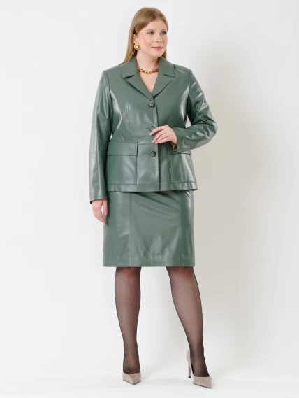 Кожаный костюм женский: Пиджак 3007 + Юбка-карандаш 02рс, оливковый, размер 46, артикул 111137-0