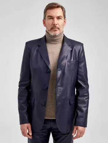 Кожаный пиджак мужской 543, синий, р. 48, арт. 28962-1