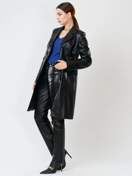 Кожаный комплект женский: Плащ утепленный 370ш + Брюки 03, черный, размер 44, артикул 111288-0