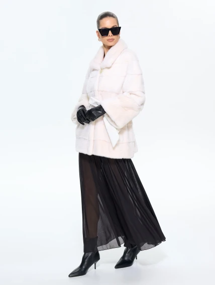 Поперечная женская норковая шуба BRASCHI LE88, белая, размер 42, артикул 34340-1