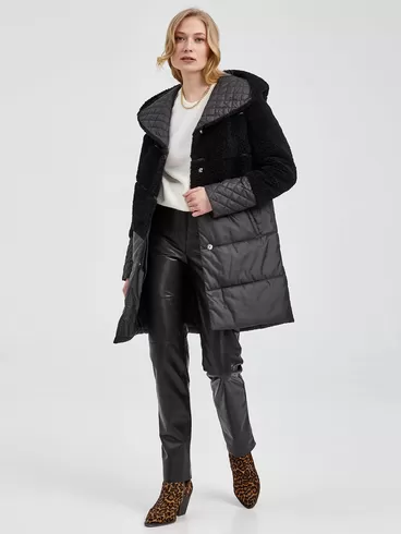 Демисезонный комплект женский: Пальто комбинированное 807 + Брюки 02, черный, р. 42, арт. 111228-0