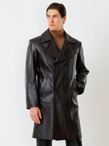 Двубортный мужской кожаный плащ премиум класса Чикаго, коричневый, размер 46, артикул 28801-5