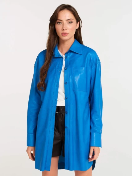Кожаный комплект женский: Рубашка 01 + Шорты 01, голубой/черный, размер 46, артикул 111124-3