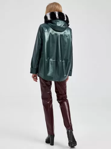 Кожаная утепленная куртка женская 308ш (у), с капюшоном, с мехом "рекса", зеленый, р. 48, арт. 40500-4