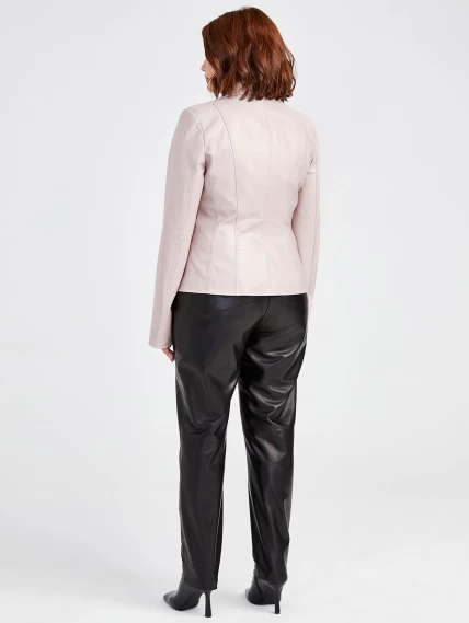 Кожаный костюм женский: Пиджак 316рс + Брюки 03, пудровый/черный, размер 46, артикул 111153-2