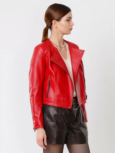 Кожаный комплект: Куртка женская 389 + Шорты женские 01, красный/черный, размер 42, артикул 111113-3