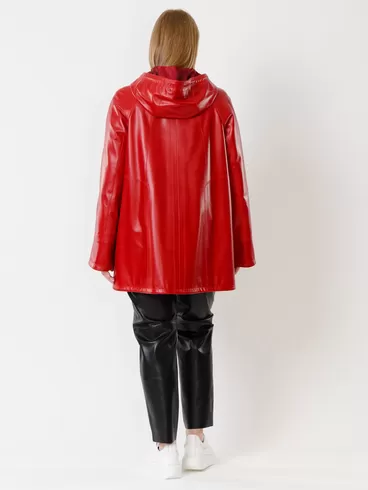 Кожаная куртка женская 383, с капюшоном, красная, р. 50, арт. 91311-4