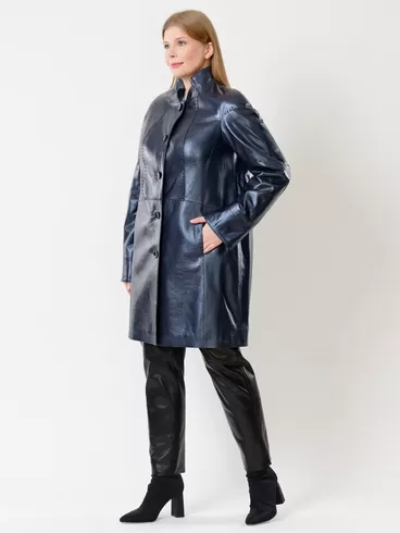 Кожаное пальто женское 378, синий перламутр, р. 48, арт. 91272-4