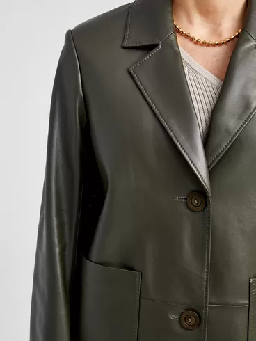 Кожаный пиджак женский 3016, оливковый, р. 46, арт. 91630-6