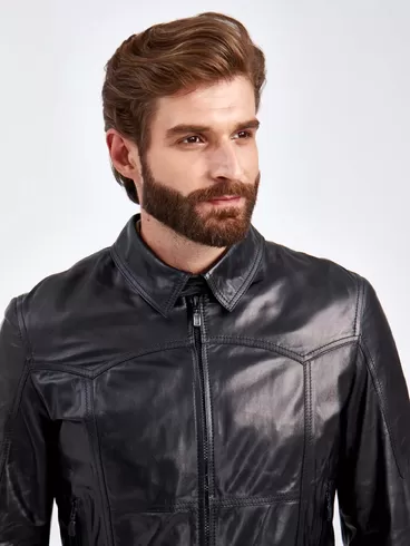 Кожаная куртка мужская 2010-13В, короткая, черная, p. 50, арт. 29170-4