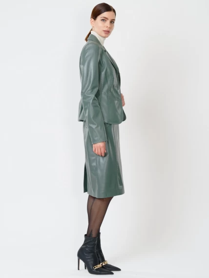 Кожаный костюм женский: Пиджак 316рс + Юбка-карандаш 02рс, оливковый, размер 44, артикул 111154-1
