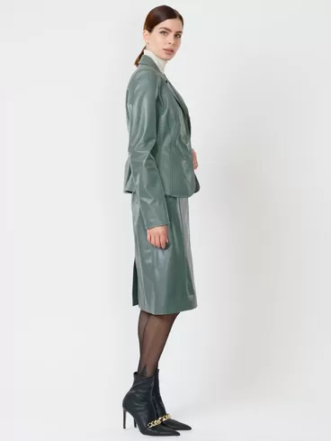 Кожаный комплект: Пиджак женский 316рс + Юбка-карандаш 02рс, оливковый/оливковый, р. 44, арт. 111154-1