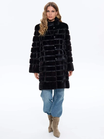 Поперечная женская шуба из меха норки BRASCHI ELM 047, черная, размер 46, артикул 34430-1