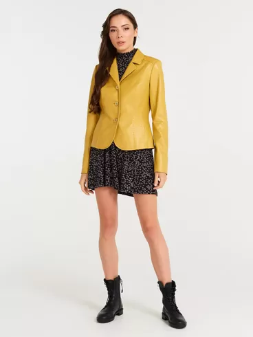 Кожаный пиджак женский 316рс, желтый, р. 44, арт. 90090-1