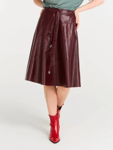 Кожаная расклешенная юбка из натуральной кожи 01рс, бордовая, размер 42, артикул 85180-3
