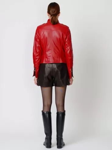 Кожаный комплект: Куртка женская 399 + Шорты женские 01, красный/черный, р. 44, арт. 111207-2