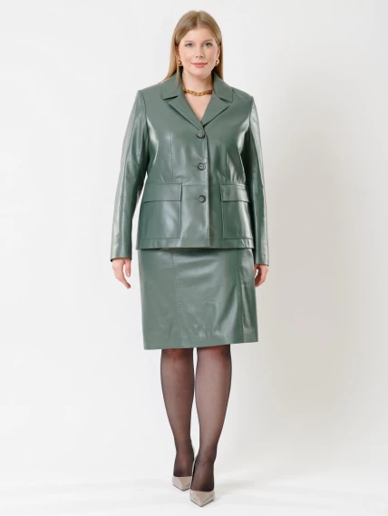 Кожаный костюм женский: Пиджак 3007 + Юбка-карандаш 02рс, оливковый, размер 46, артикул 111137-6