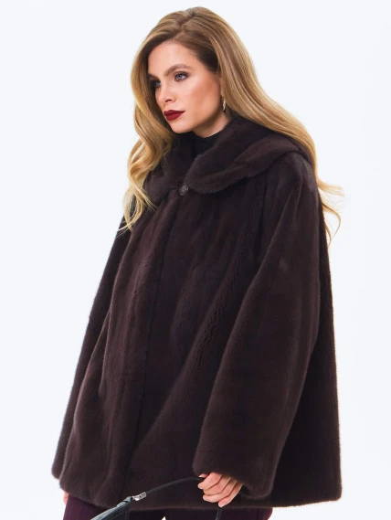 Женская норковая шуба с капюшоном премиум класса Жанета(к), коричневая, размер 58, артикул 34230-3