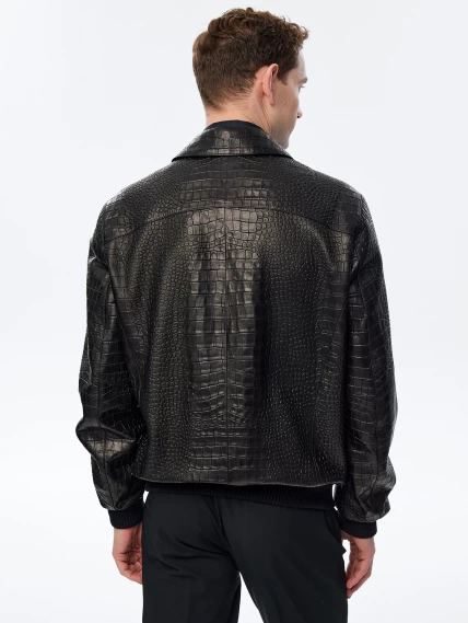 Мужская кожаная куртка бомбер премиум класса 558, черная, размер 48, артикул 29650-5
