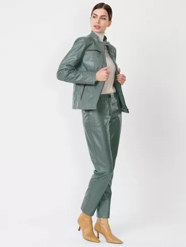 Кожаный комплект женский: Куртка 301 + Брюки 03, оливковый, р. 44, арт. 111166-6