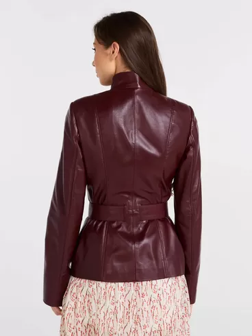 Кожаная куртка женская 334, с поясом, бордовая, р. 42, арт. 90521-4