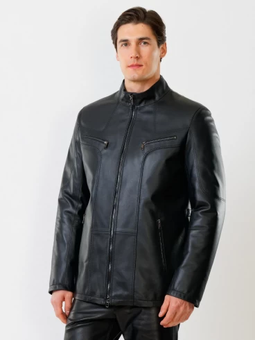 Мужская утепленная кожаная куртка пять молний премиум класса 537ш, черная, размер 50, артикул 27840-1
