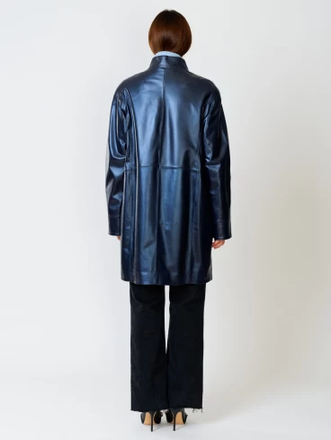 Кожаное пальто женское 378, синий перламутр, размер 48, артикул 91130-4