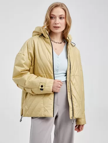 Текстильная утепленная куртка женская 20007, с капюшоном, лимонная, р. 42, арт. 25020-0