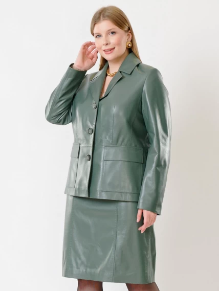 Кожаный костюм женский: Пиджак 3007 + Юбка-карандаш 02рс, оливковый, размер 46, артикул 111137-3