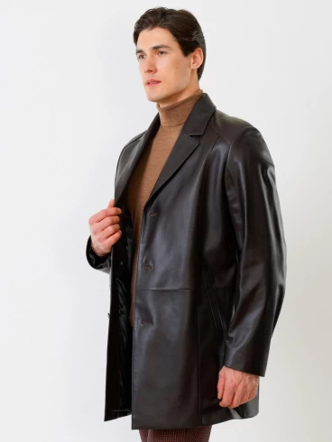 Кожаный пиджак удлиненный мужской 541, коричневый, размер 48, артикул 29530-1