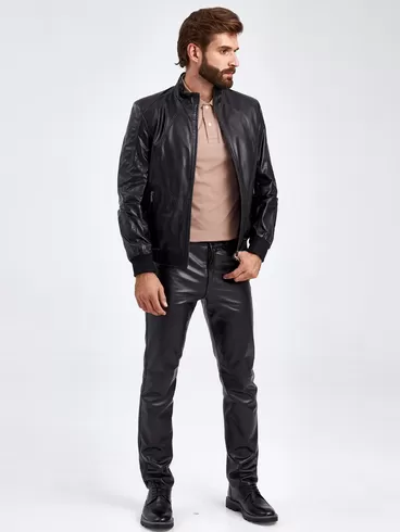 Кожаная куртка мужская 526, короткая, черная, p. 50, арт. 29230-5
