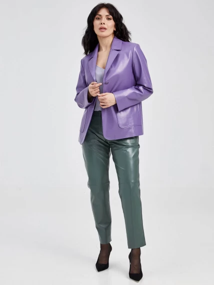 Кожаный костюм женский: Пиджак 3016 + Брюки 03, сиреневый/оливковый, размер 46, артикул 111139-0
