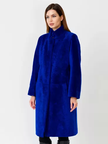 Пальто женское из астрагана 54мех, синий, артикул 17521-1