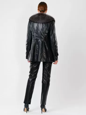 Кожаная утепленная куртка женская 372ш, с мехом енота, черная, р. 48, арт. 23650-4