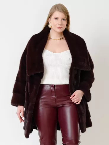 Зимний комплект женский: Пальто из меха норки 1150в + Брюки 02, бордовый/бордовый, р. 42, арт. 111334-3