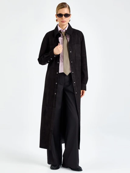 Черный женский замшевый плащ премиум класса 3112з, размер 46, артикул 92380-4