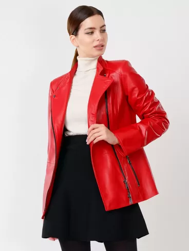 Кожаная куртка женская 320(нв), с поясом, красная, р. 44, арт. 90731-1