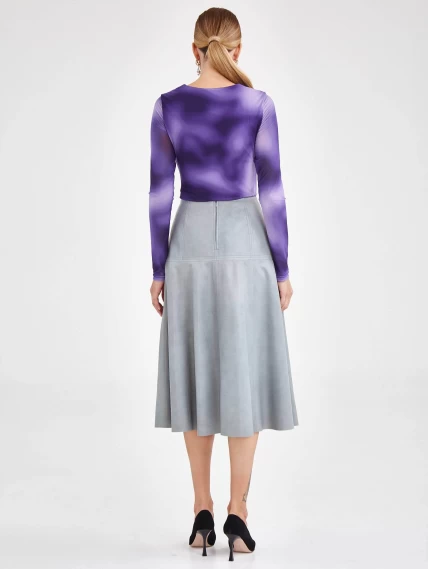 Кожаная юбка годе 14, серо-голубая, размер 46, артикул 85960-7