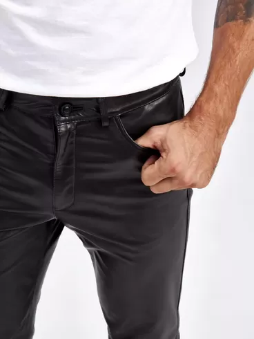 Кожаные брюки мужские 01, черные, p. 48, арт.120012-4