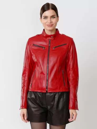 Кожаный комплект женский: Куртка 399 + Шорты 01, красный/черный, р. 44, арт. 111207-5