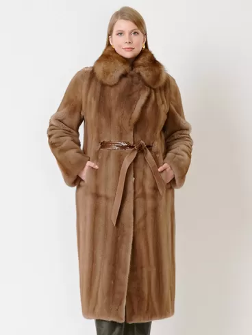Зимний комплект: Пальто из меха норки 19009ав + Брюки женские 06, пастельный/оливковый, р. 52, арт. 111194-4